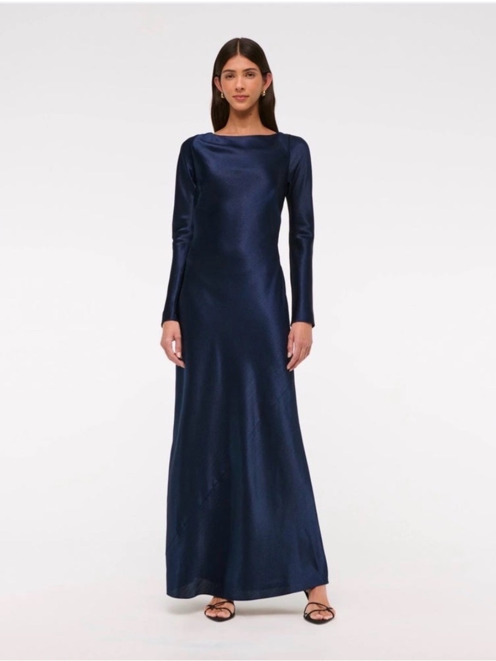 American Eagle Outfitters Deep Navy Satin Long Sleeve Maxi Dress